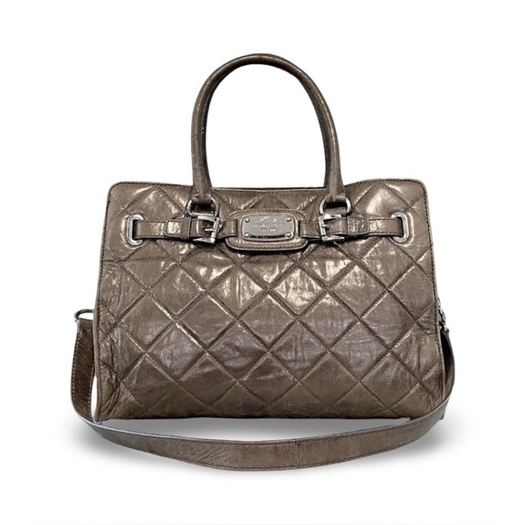 MICHAEL Michael Kors Pewter Quilted Leather LARGE Hamilton Tote Satchel - Picture 1 of 10